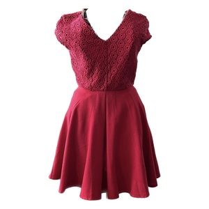Altar’d State Women’s Fitted Red Crocheted Dress with Full Skirt Size XS